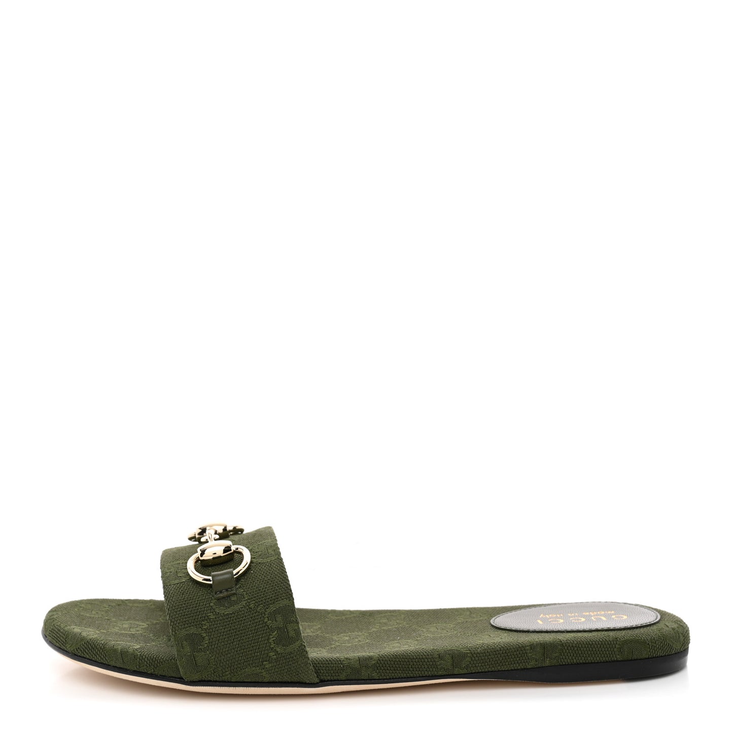 New Canvas Monogram GG Granada Kid Horsebit Slide Sandals 38 Dark Green