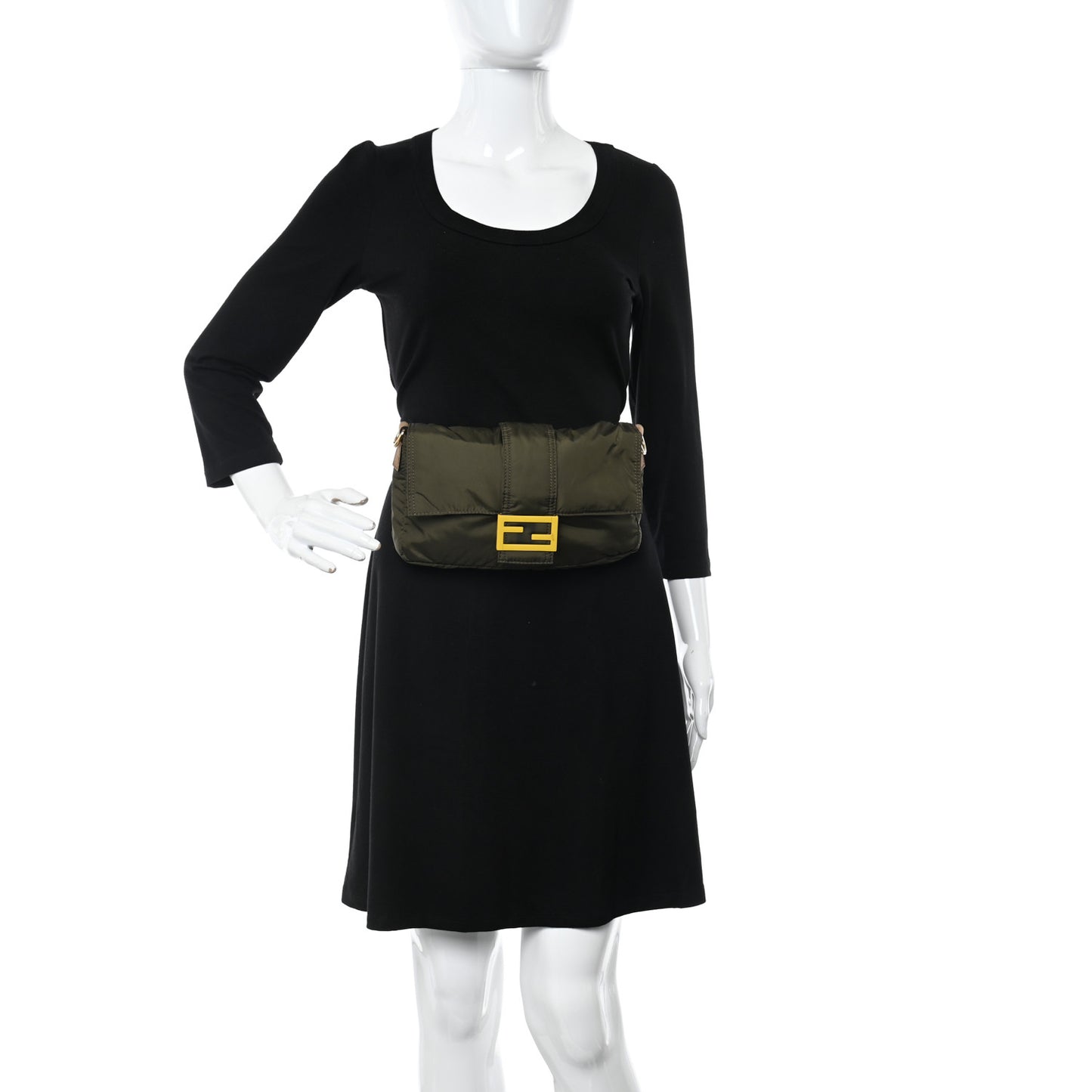 Nylon Dolmias Vitello Grace FF Puffer Belt Baguette Bag Military Brown Tortora