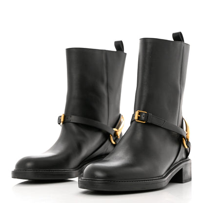 Gucci Calfskin Tess Horsebit Ankle Boots 37 Black 3 of 9