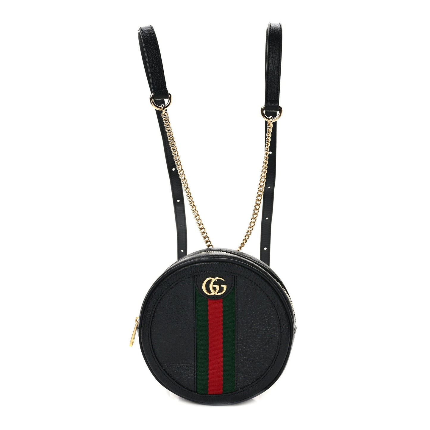 Grained Calfskin Web Mini Ophidia Round Backpack Black