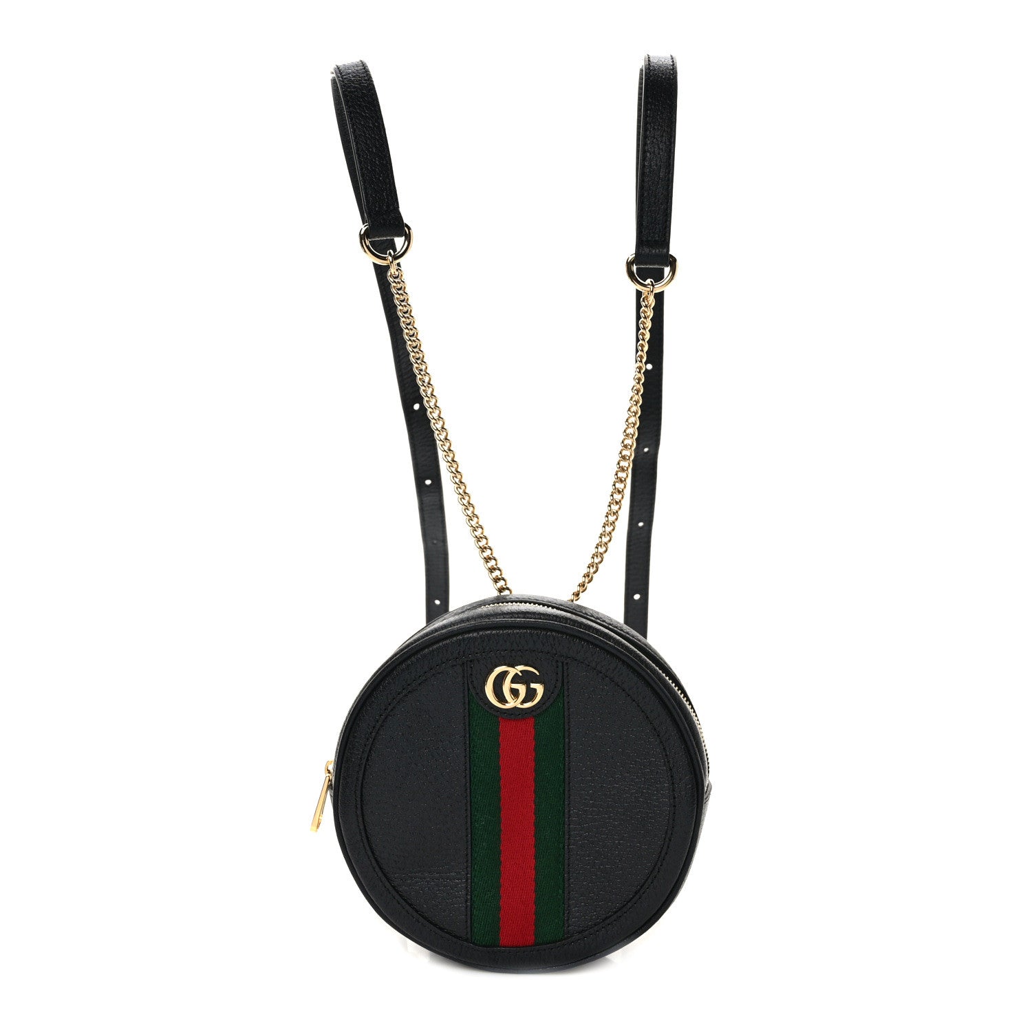 Gucci Grained Calfskin Web Mini Ophidia Round Backpack Black 1 of 8
