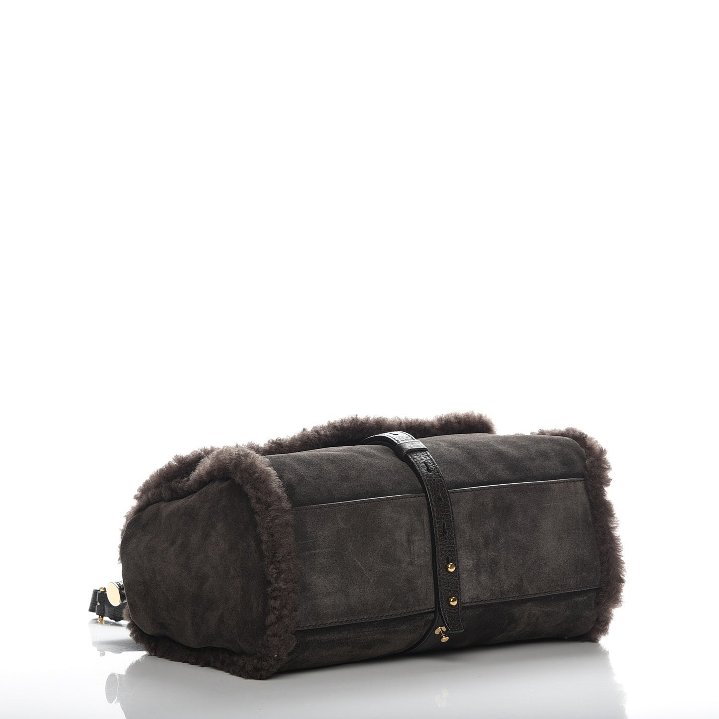 Suede Shearling Large Miss Sicily Satchel Brown