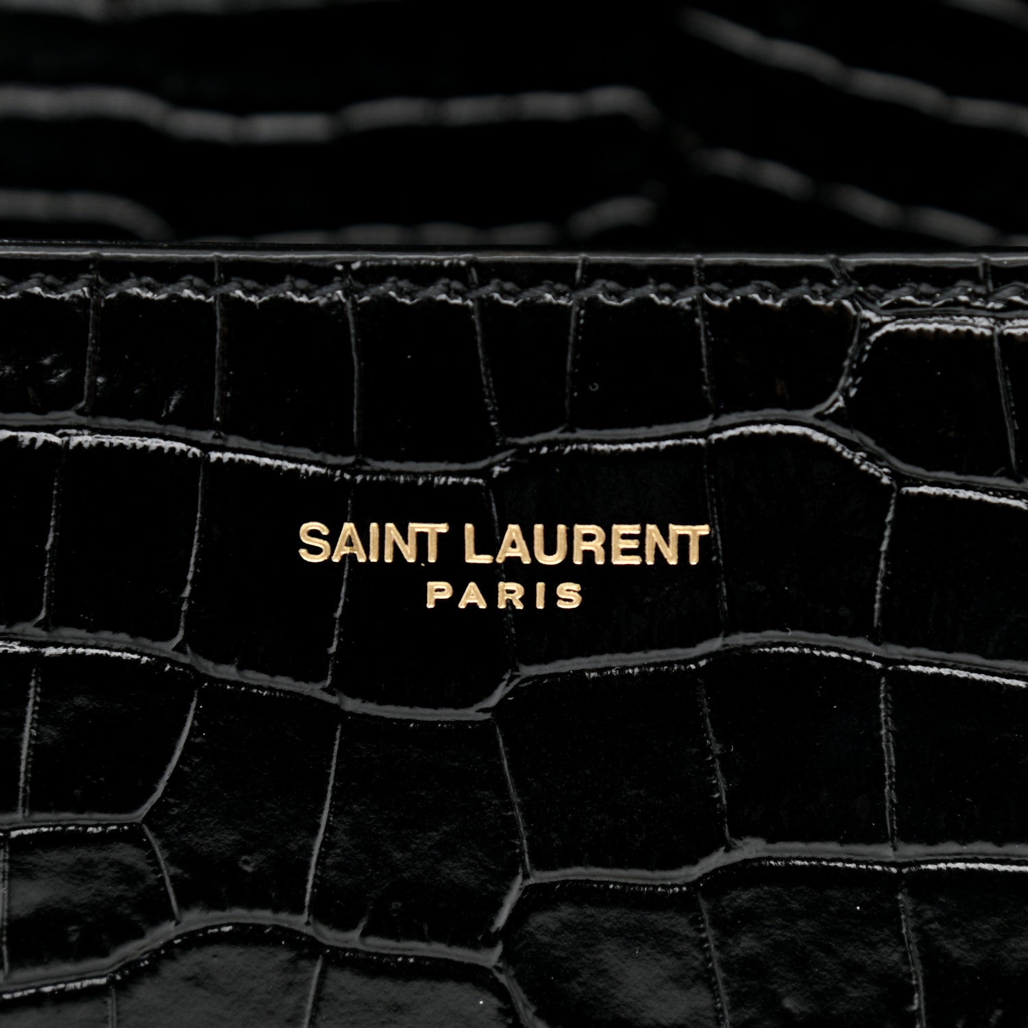 Saint Laurent Calfskin Crocodile Embossed Mini Classic Monogram Cassandra Top Handle Black 6 of 10