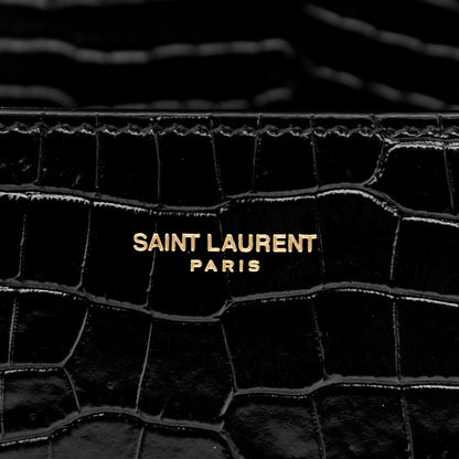 Saint Laurent Calfskin Crocodile Embossed Mini Classic Monogram Cassandra Top Handle Black 6 of 10