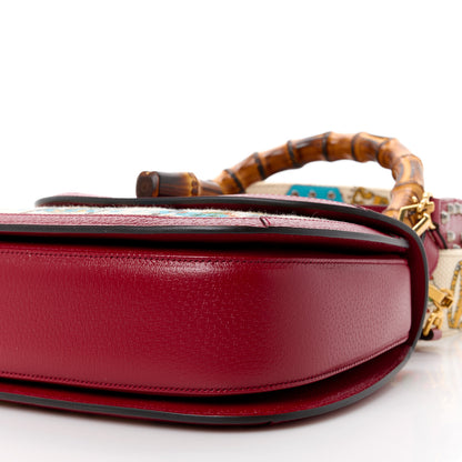 Gucci Canvas Calfskin 100 Centennial Music Small Bamboo 1947 Top Handle Bag Ivory Red 9 of 9