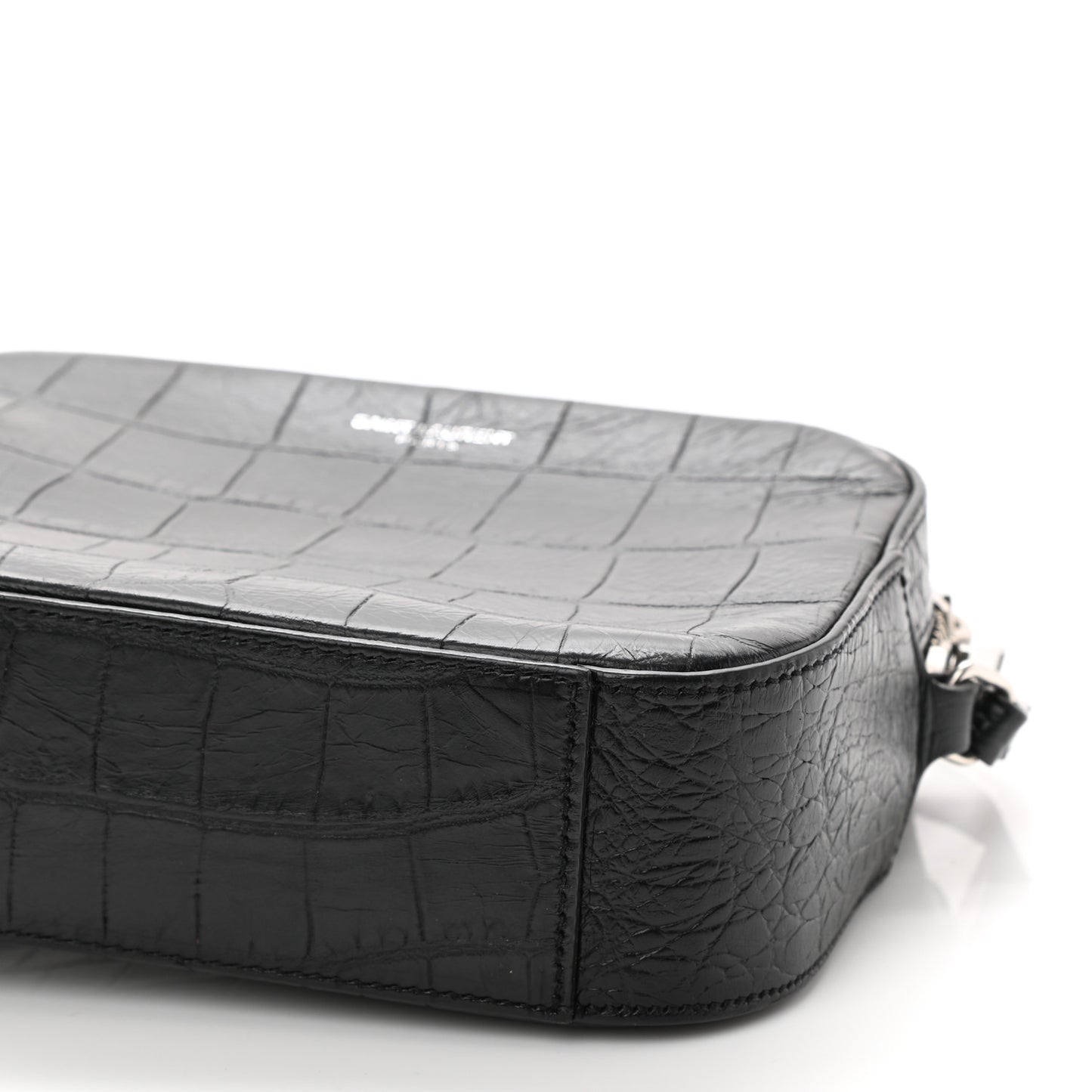 Calfskin Crocodile Embossed Small Classic Monogram Camera Bag Black