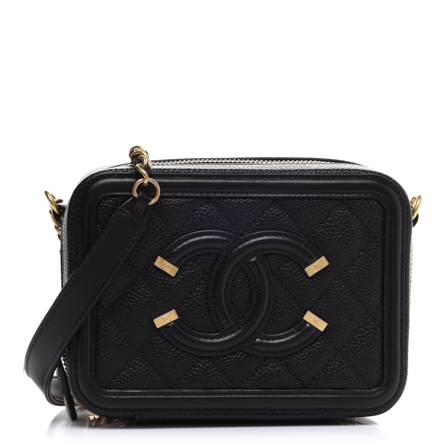 Caviar Quilted CC Filigree Vanity Clutch With Chain Black