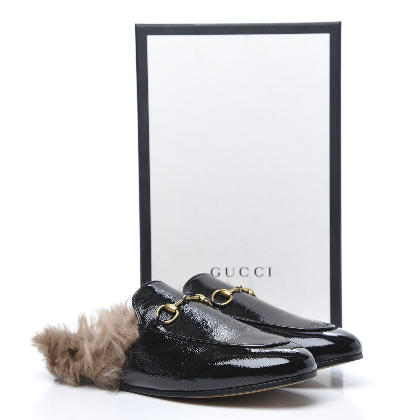Patent Fur Womens Princetown Slippers 39 Black Natural