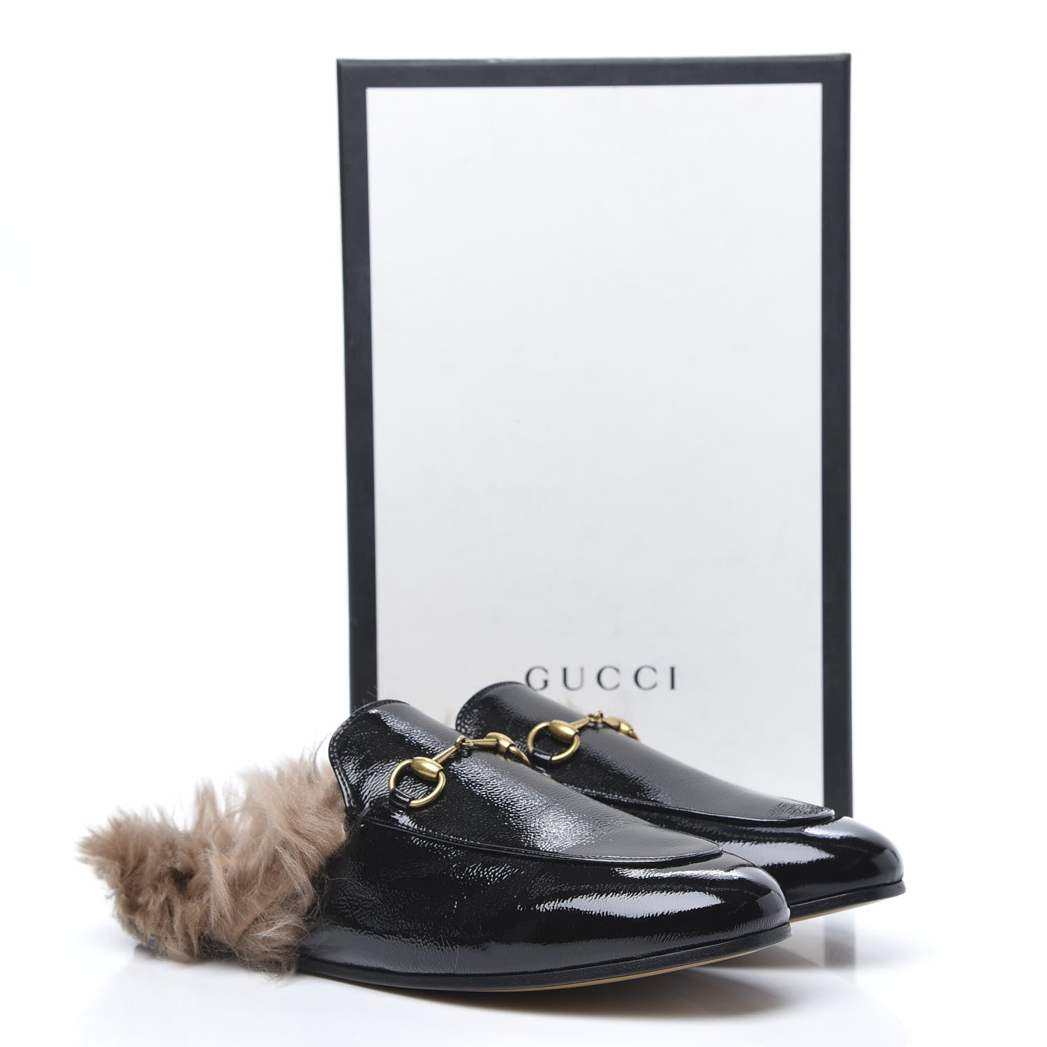 Gucci Patent Fur Womens Princetown Slippers 39 Black Natural 8 of 8