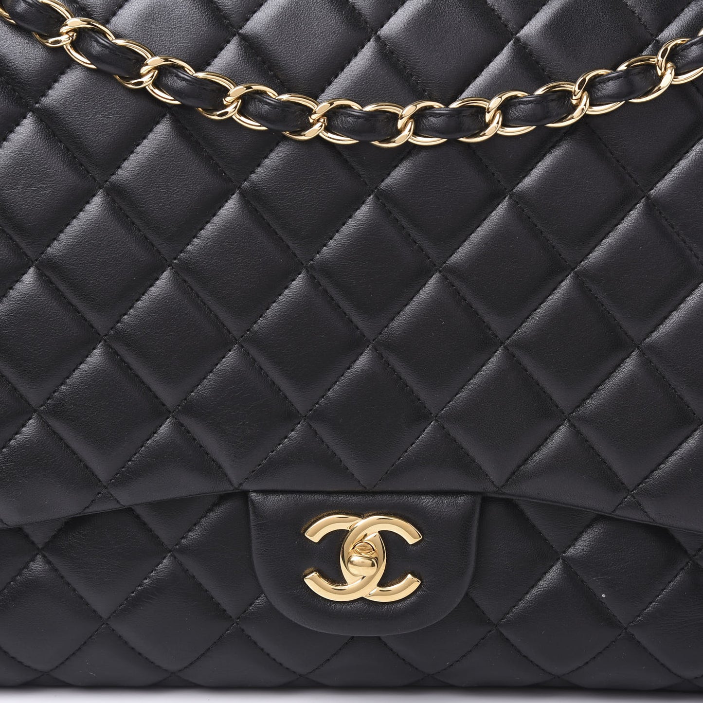 Lambskin Quilted Maxi Single Flap Black