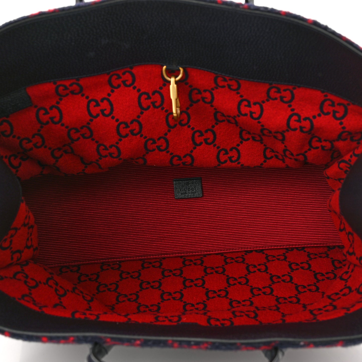 Covered Wool Textured Dollar Calfskin GG Monogram Large Tote Bag Blue Red