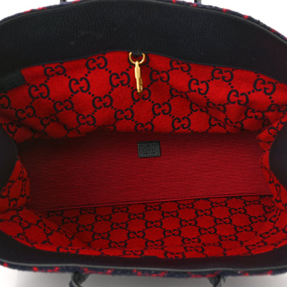 Gucci Covered Wool Textured Dollar Calfskin GG Monogram Large Tote Bag Blue Red 5 of 11