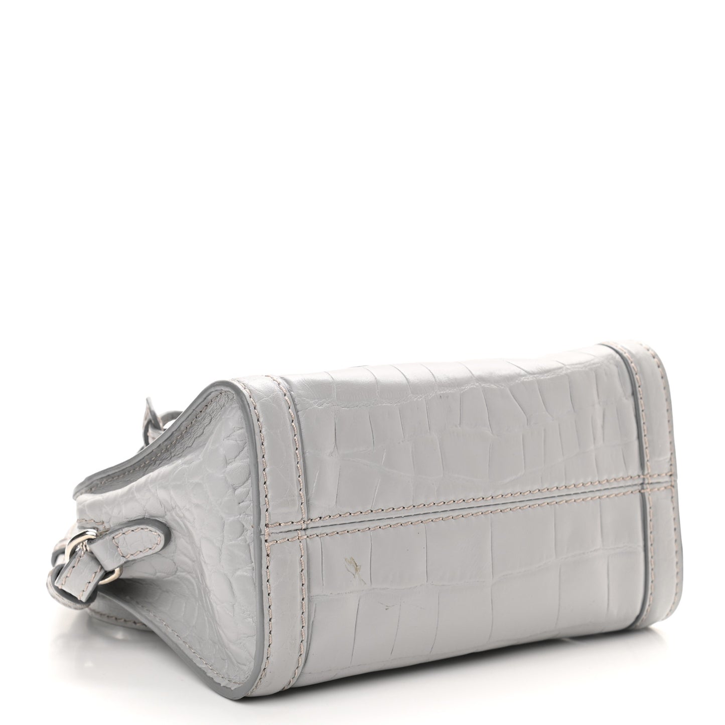 Calfskin Crocodile Embossed Mini Skull Padlock Zip Around Tote Grey