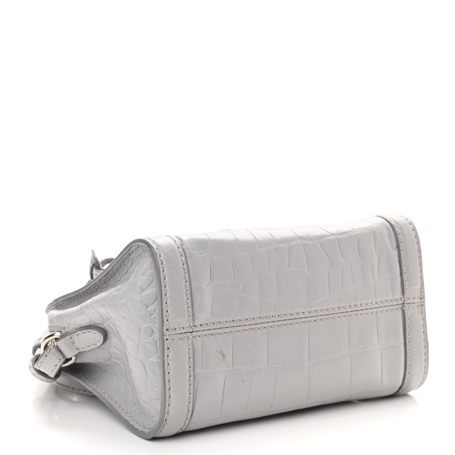 Alexander McQueen Calfskin Crocodile Embossed Mini Skull Padlock Zip Around Tote Grey 4 of 11