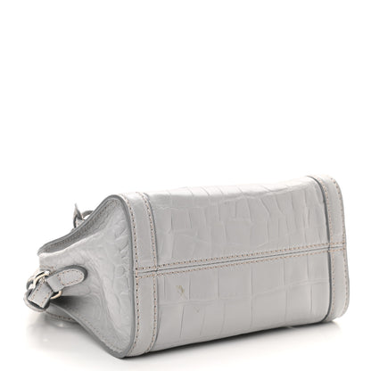 Alexander McQueen Calfskin Crocodile Embossed Mini Skull Padlock Zip Around Tote Grey 4 of 11