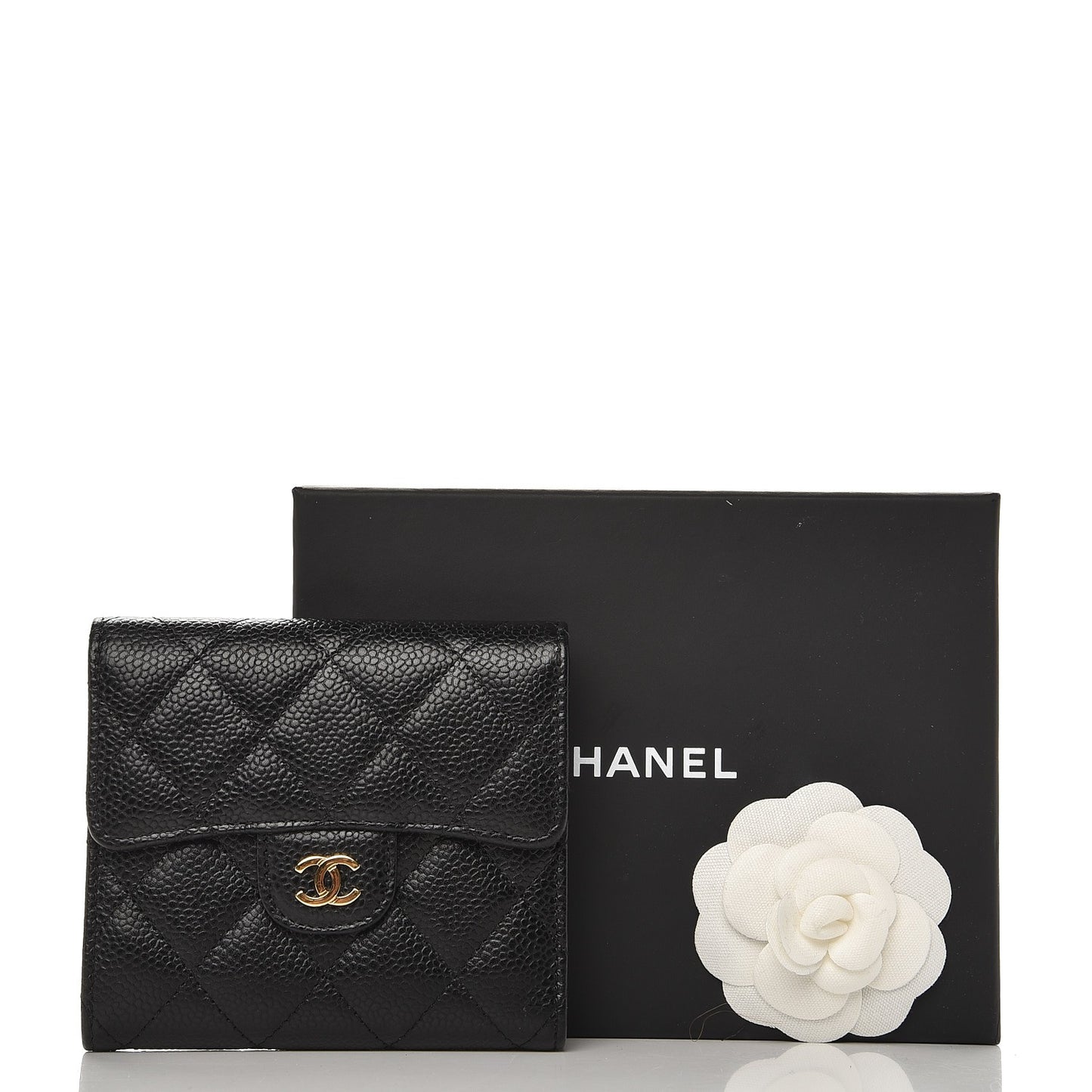 Caviar Quilted Compact Flap Wallet Black