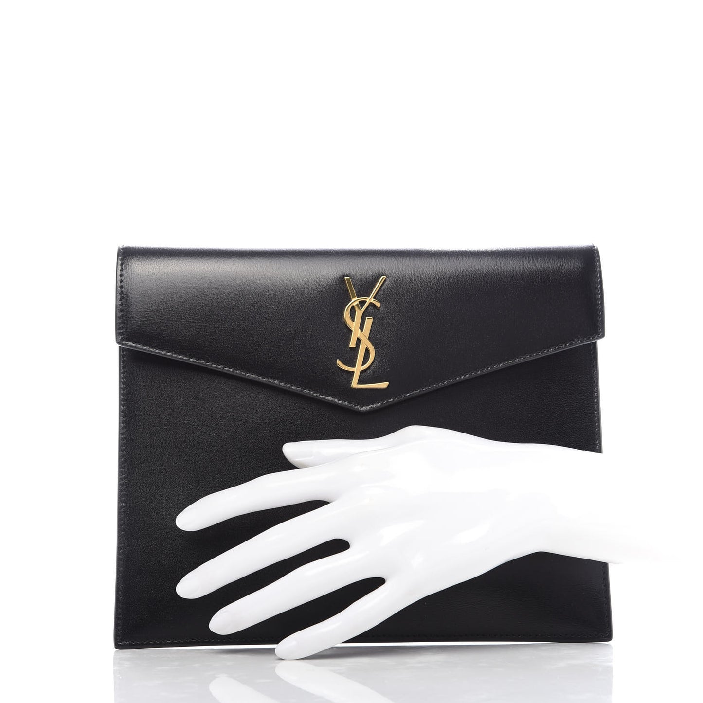 Smooth Shiny Calfskin Monogram Uptown Baby Pouch Black
