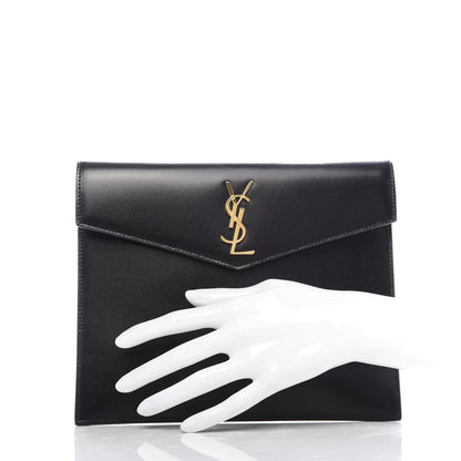 Saint Laurent Smooth Shiny Calfskin Monogram Uptown Baby Pouch Black 2 of 7