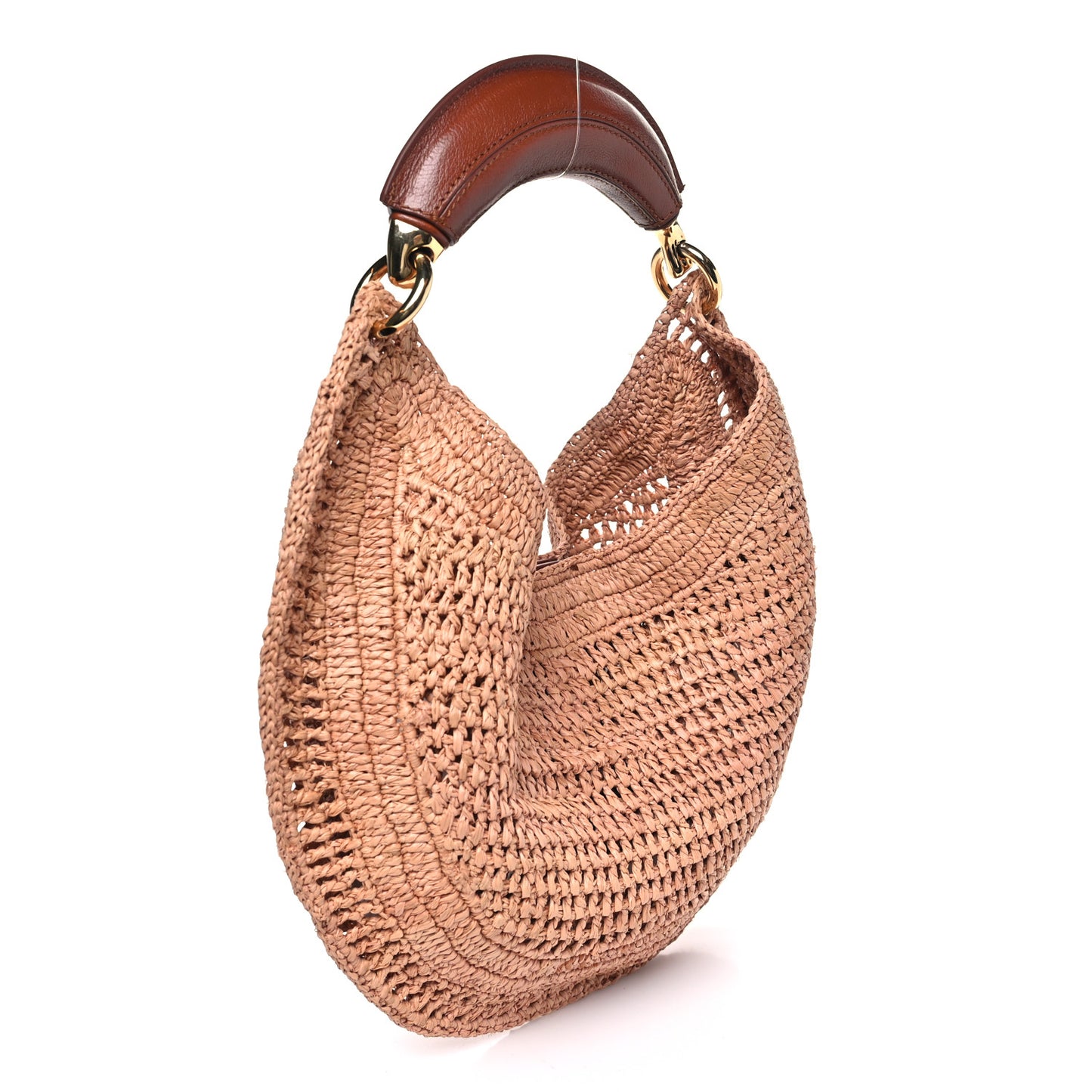 Raffia Calfskin Summer Banana Hobo Summery Beige