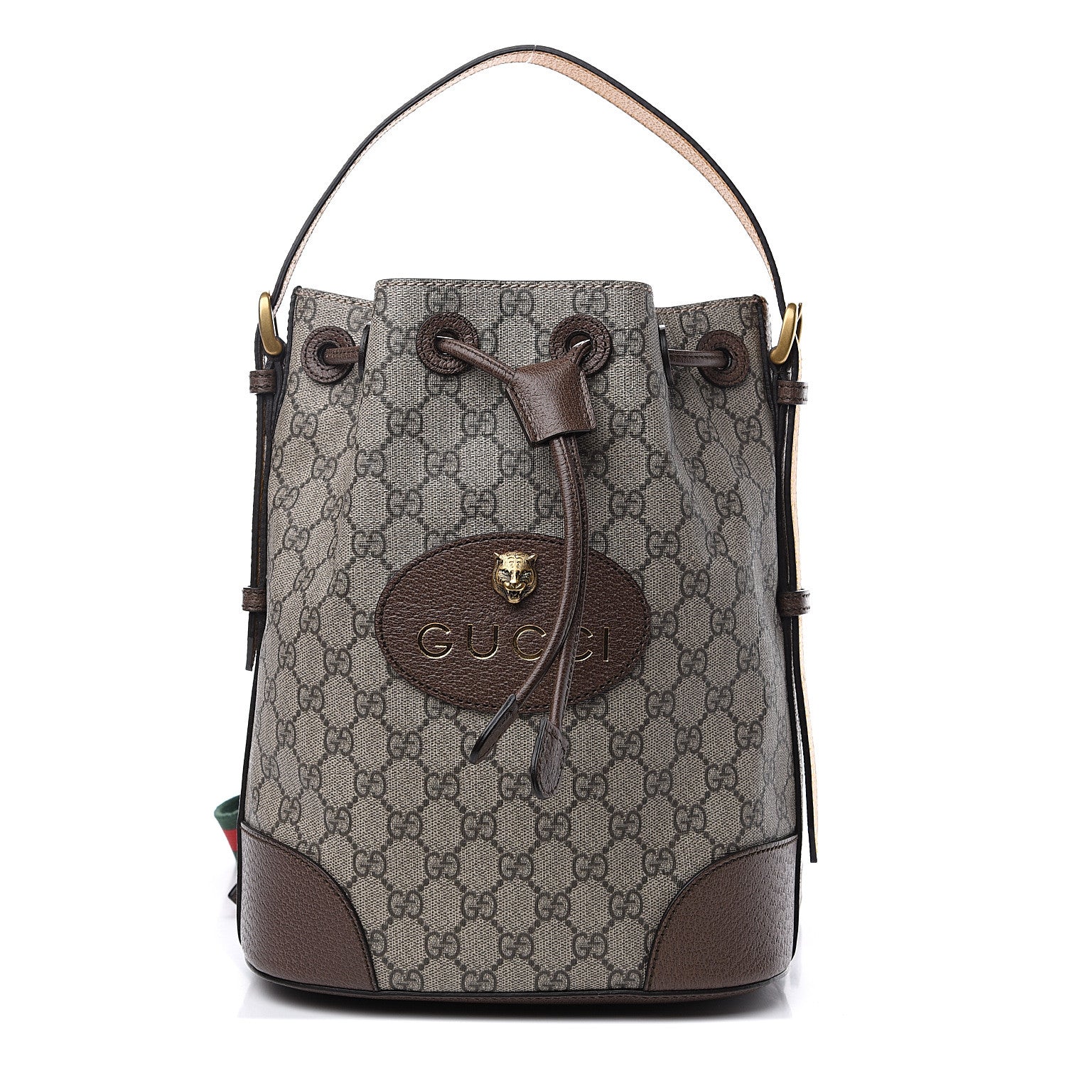 Gucci GG Supreme Monogram Neo Vintage Drawstring Bucket Backpack Beige New Acero Crop 1 of 10