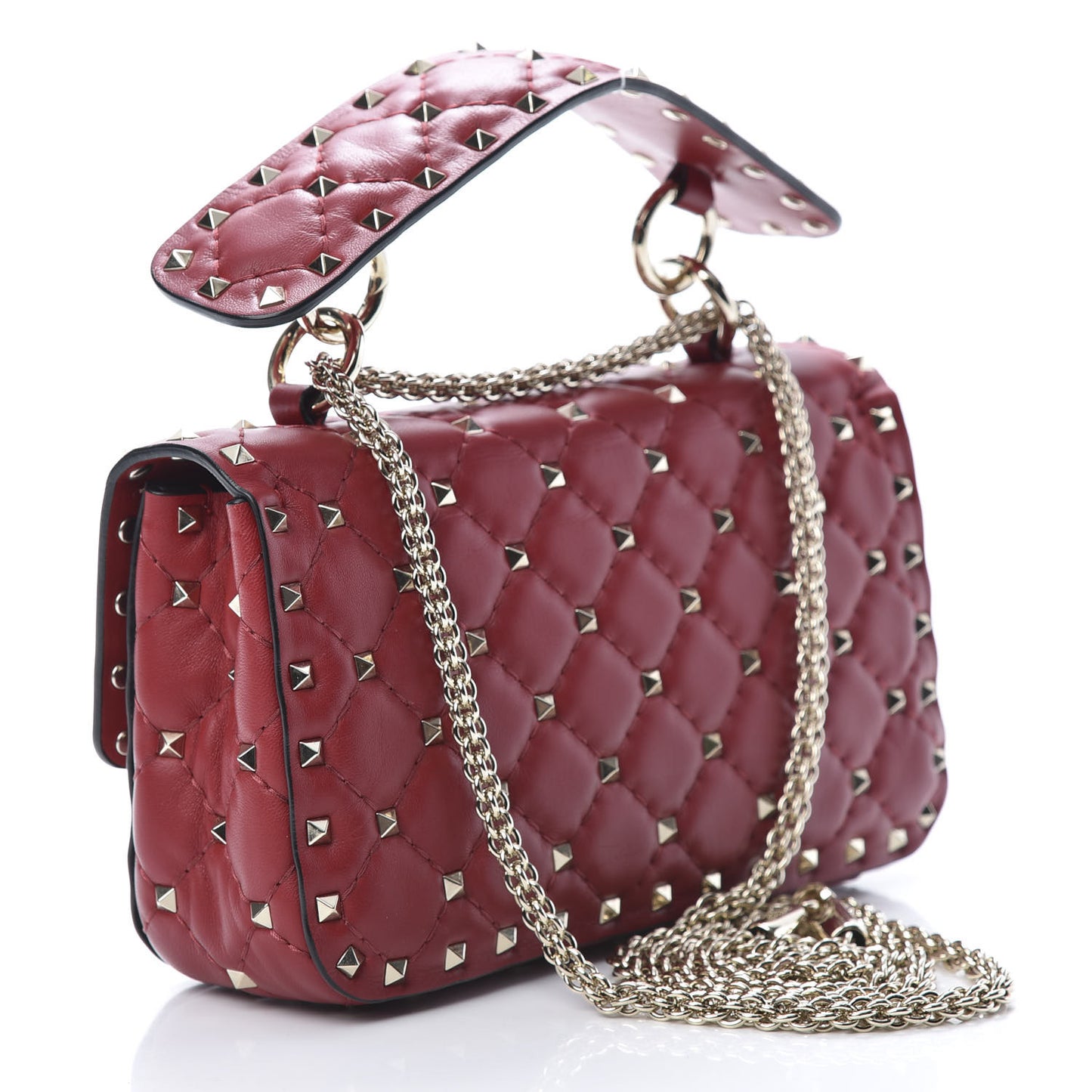 Nappa Small Rockstud Spike Shoulder Bag Rubino