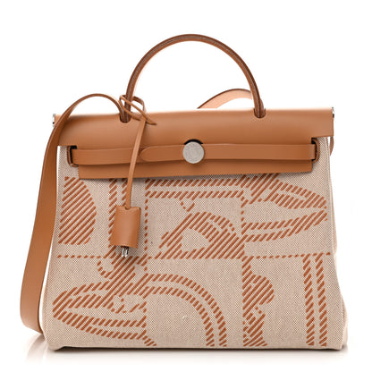 Hermes Vache Hunter Toile H Brides de Gala Herbag Zip Retourne 31 PM Natural 3 of 14