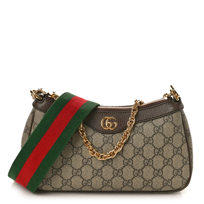 Gucci GG Supreme Monogram Textured Dollar Calfskin Web Small Ophidia GG Handbag Beige Ebony New Acero 1 of 10