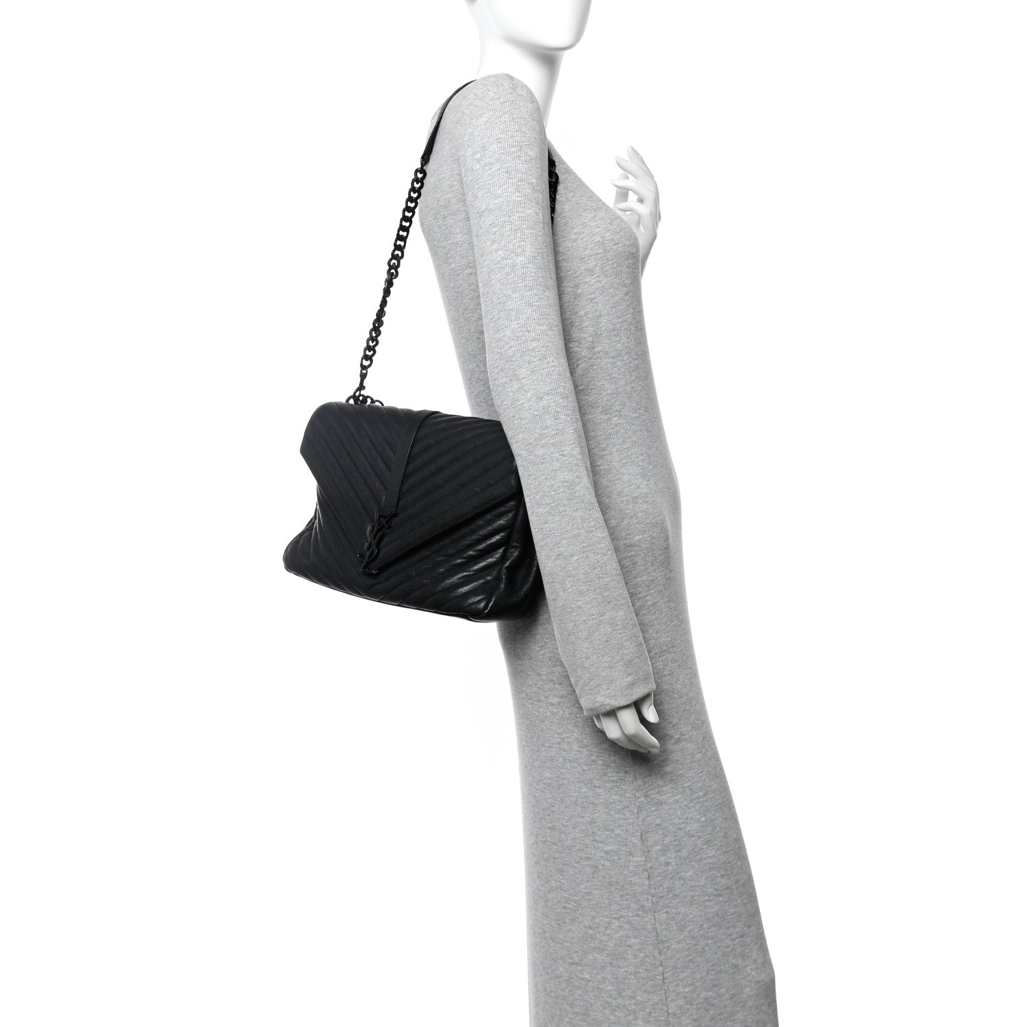 Saint Laurent Sheepskin Matelasse Chevron Monogram Monochrome Large College Satchel Black 2 of 14