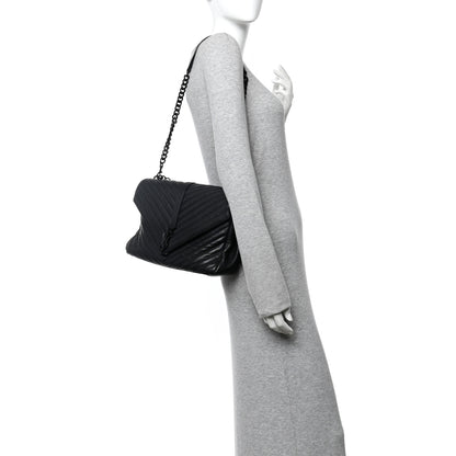 Saint Laurent Sheepskin Matelasse Chevron Monogram Monochrome Large College Satchel Black 2 of 14