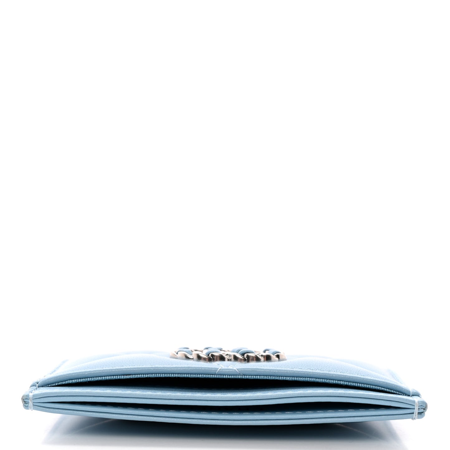 Lambskin Quilted Chanel 19 Card Holder Light Blue