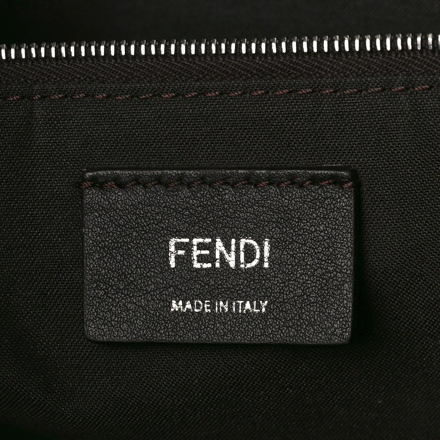 Glazed Fabric Vitello Century FF 1974 Stamp Patch Shopping Tote Mogano Panna Black