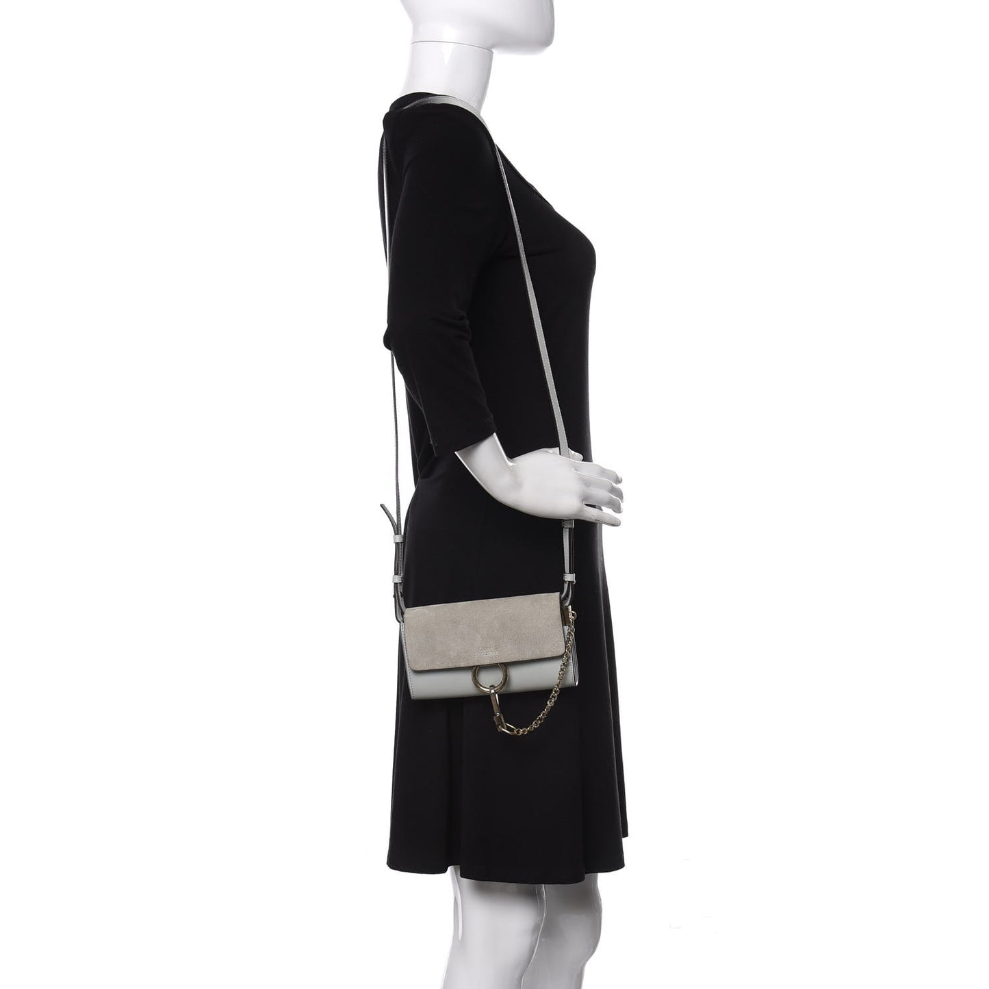 Suede Calfskin Mini Faye Shoulder Bag Airy Grey