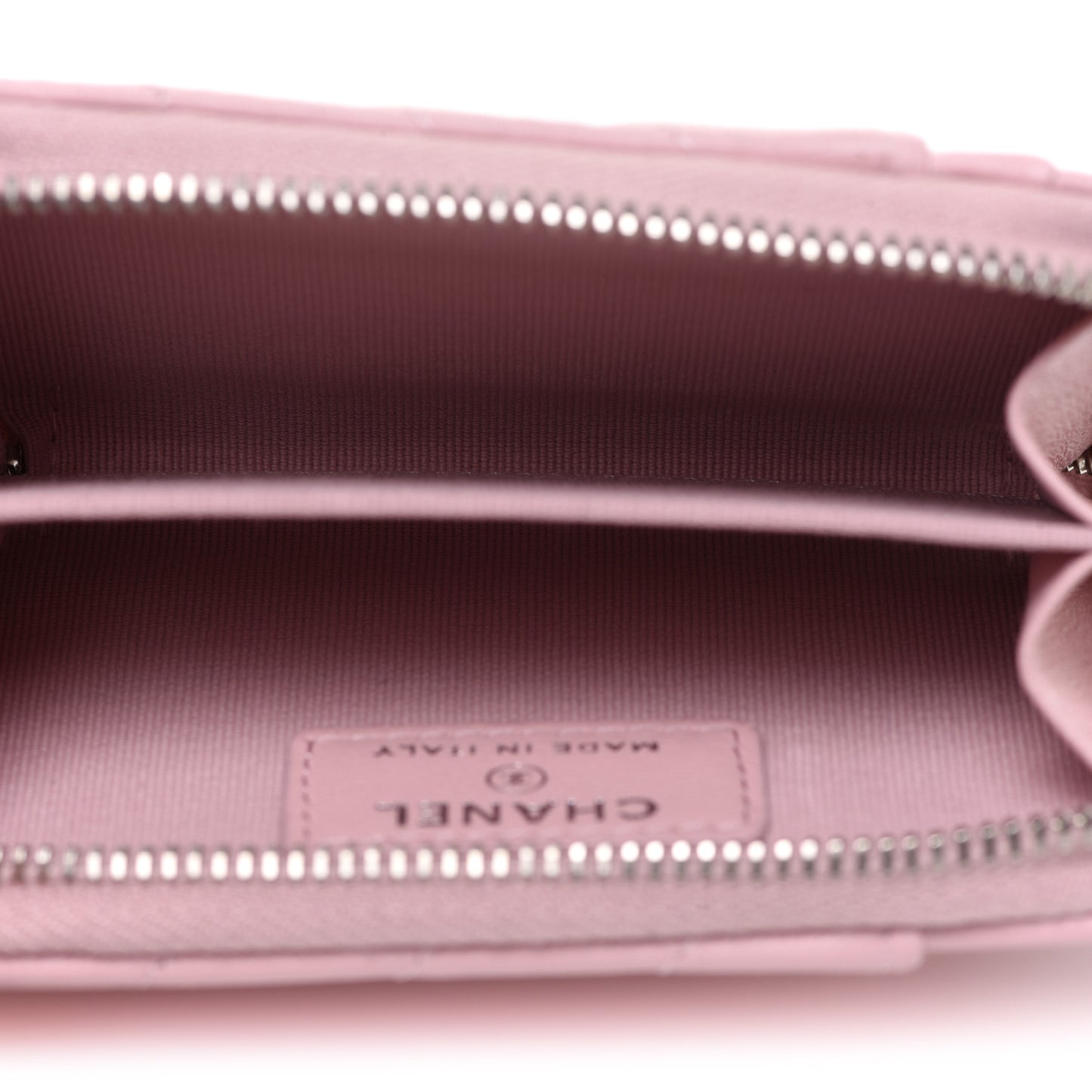 Lambskin Chevron Quilted Zip Card Holder Pink