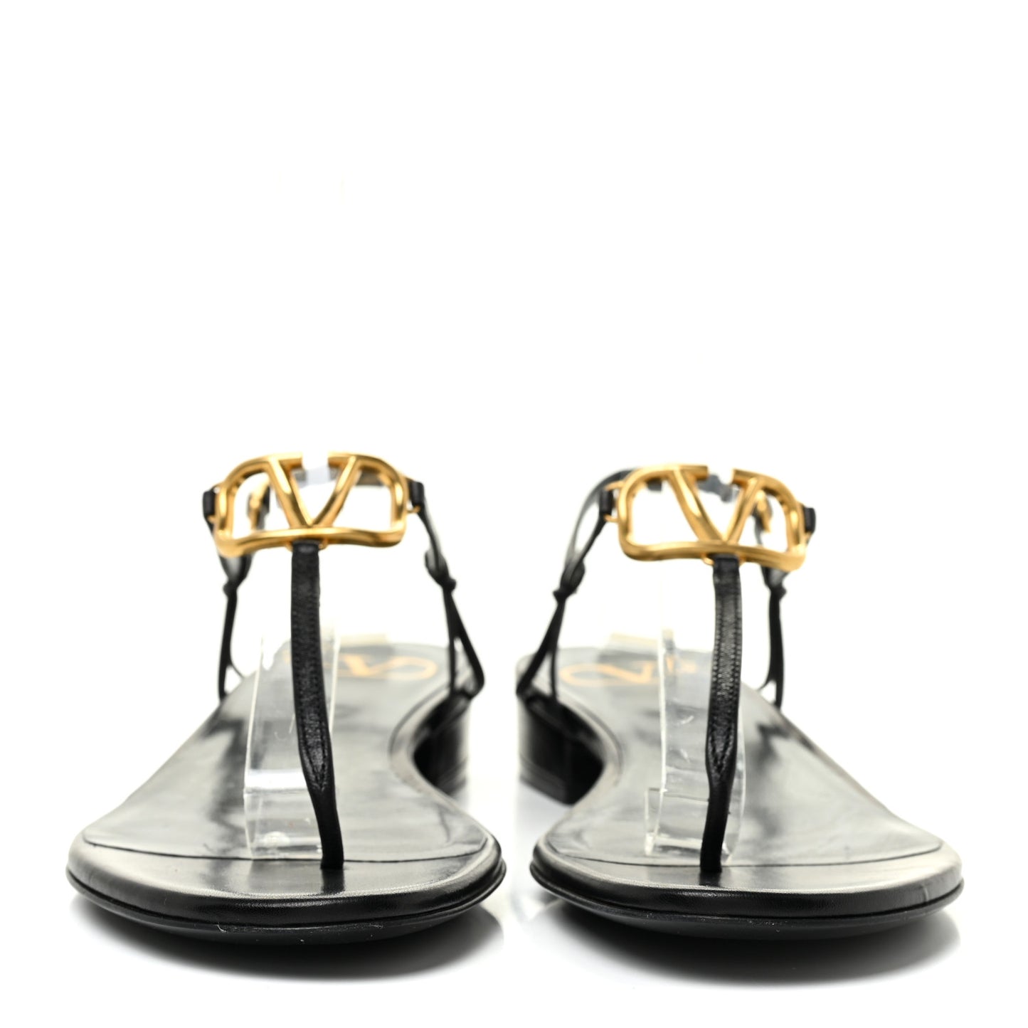 Calfskin VLogo Slingback Low Heel Thong Sandals 36 Black
