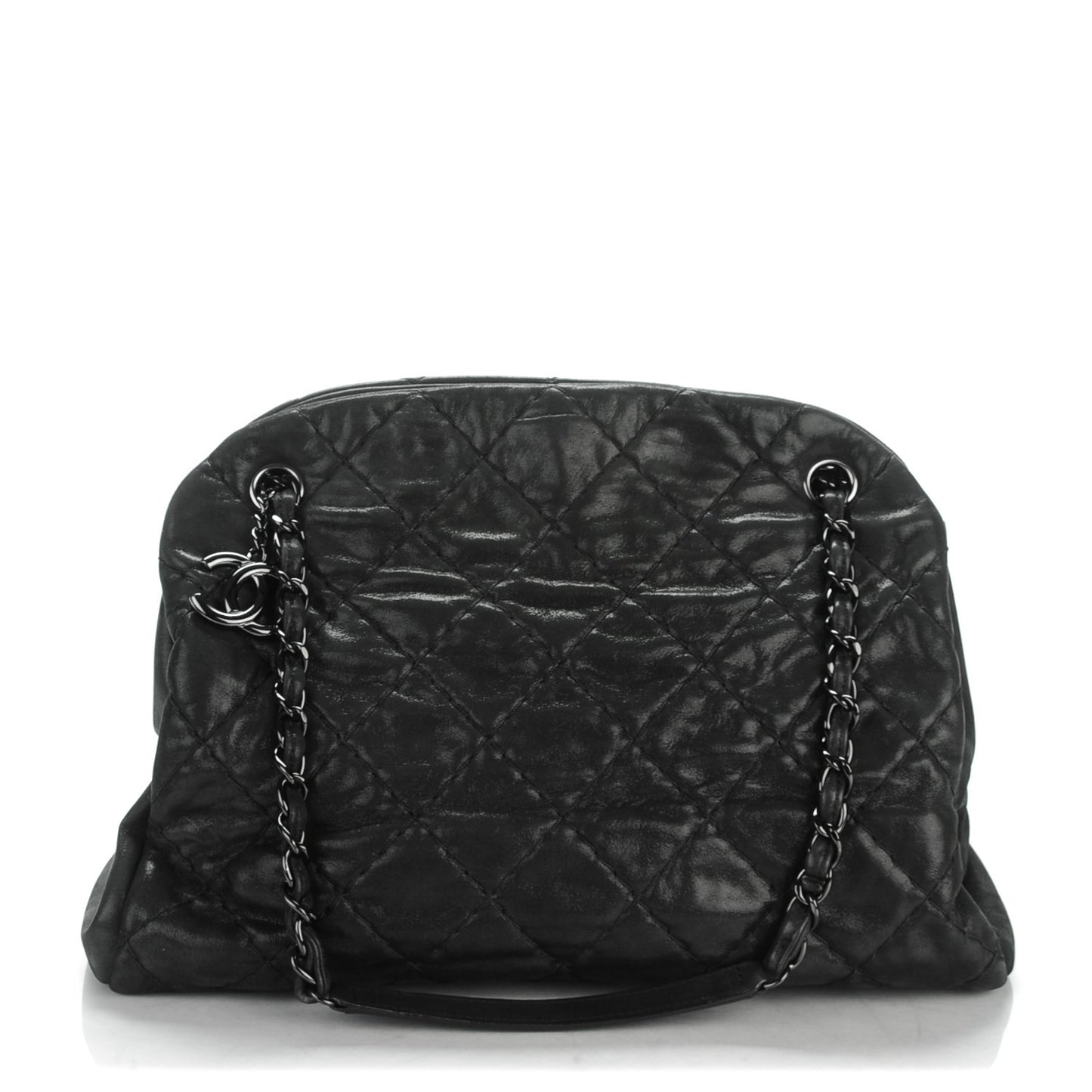 Iridescent Calfskin Quilted Large Just Mademoiselle Dark Grey