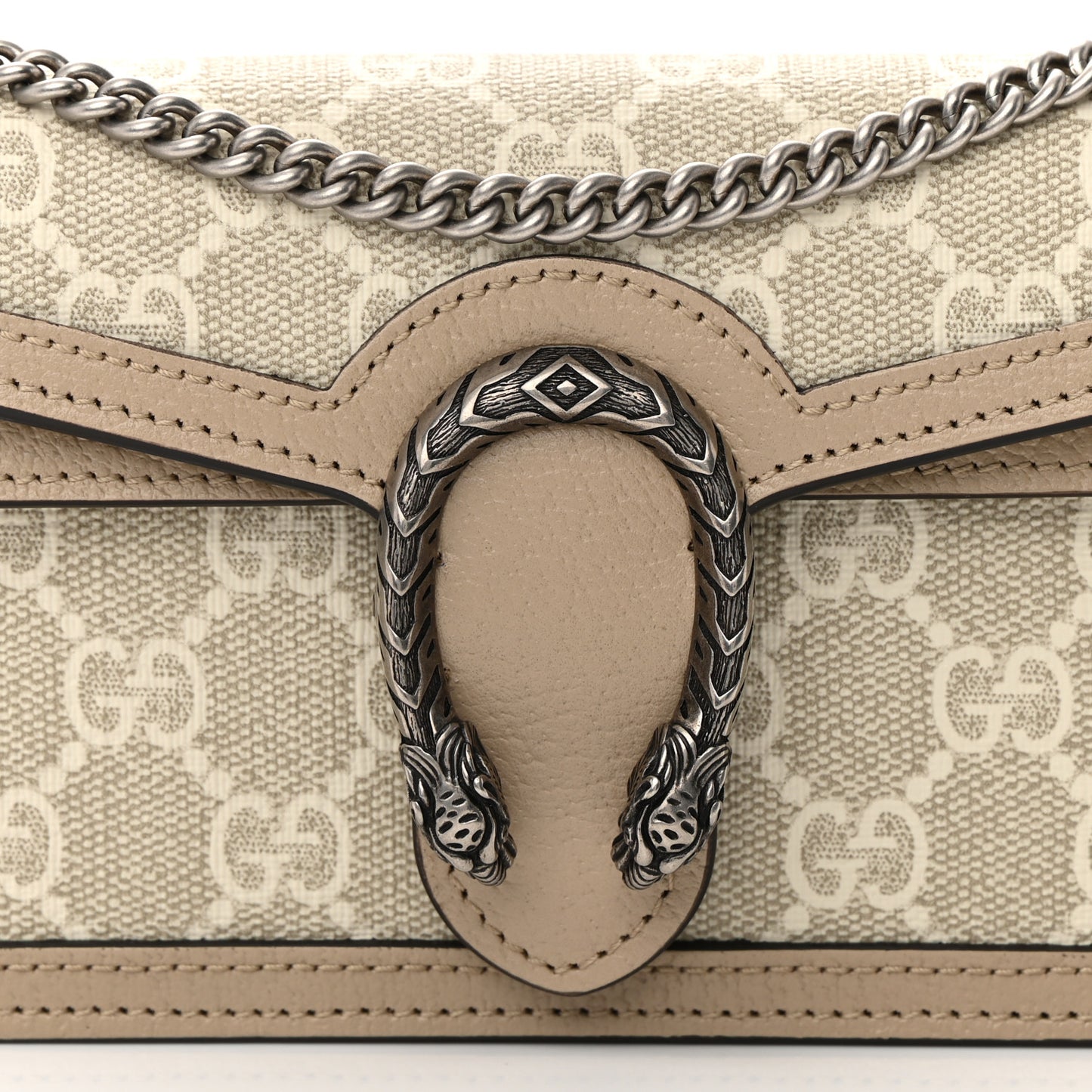 GG Supreme Monogram Textured Dollar Calfskin Super Mini Dionysus Shoulder Bag Beige Mystic White Oatmeal