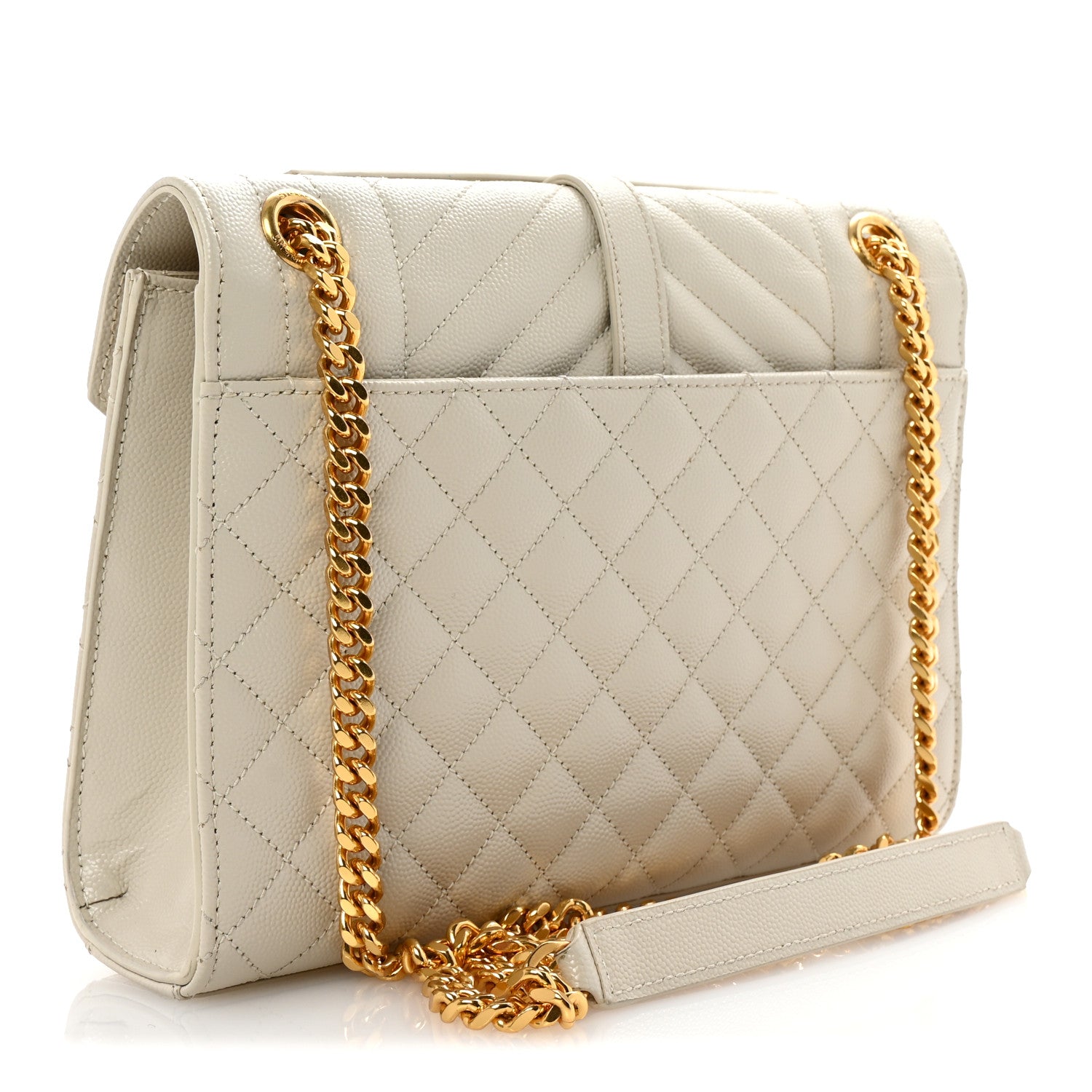 Saint Laurent Grain De Poudre Textured Mixed Matelasse Medium Triquilt Monogram Satchel Crema Soft 3 of 9