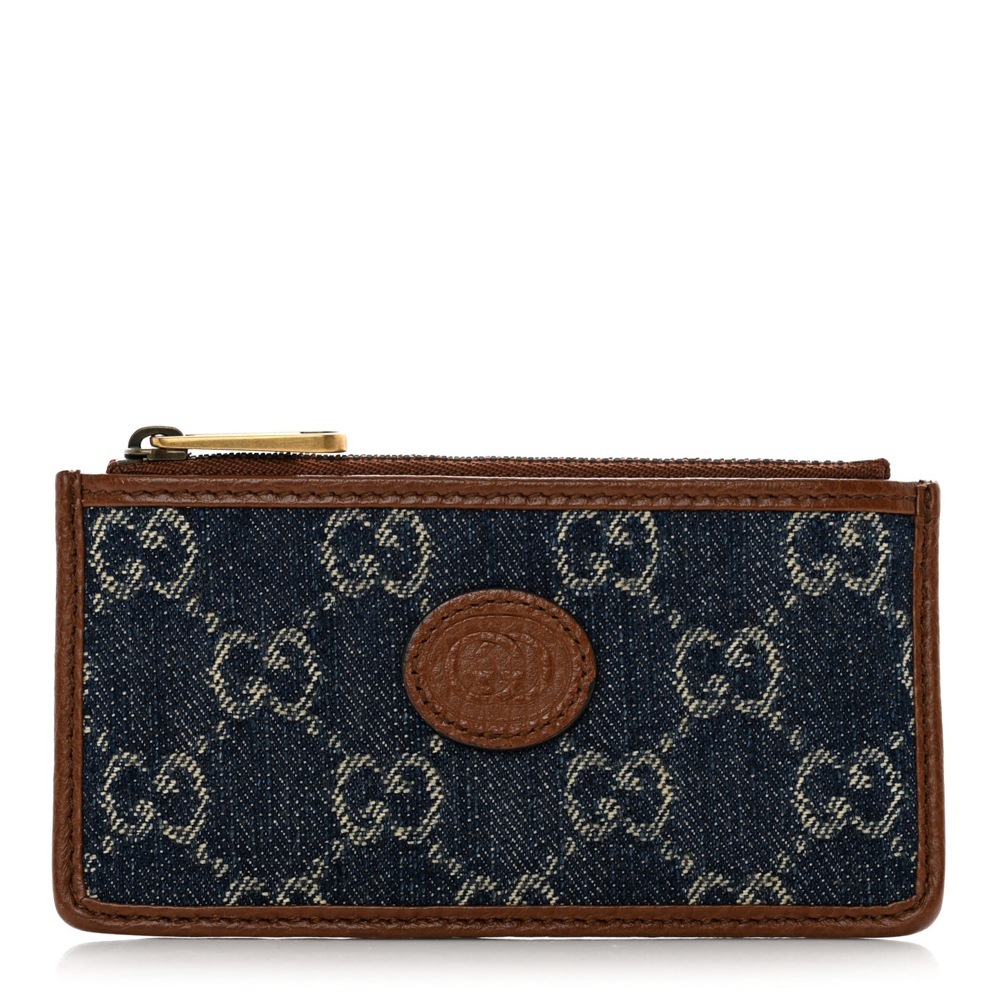 New Denim GG Monogram Dollar Calfskin Retro Interlocking G Coin Case Card Holder Blue Tea Cuir Epilog