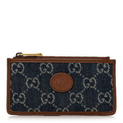 Gucci New Denim GG Monogram Dollar Calfskin Retro Interlocking G Coin Case Card Holder Blue Tea Cuir Epilog 1 of 8