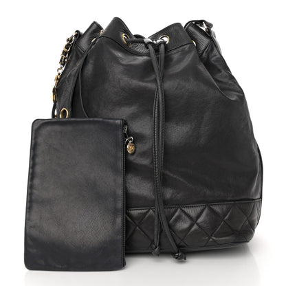 Chanel Lambskin Quilted Drawstring Bucket Bag Black 3 of 12