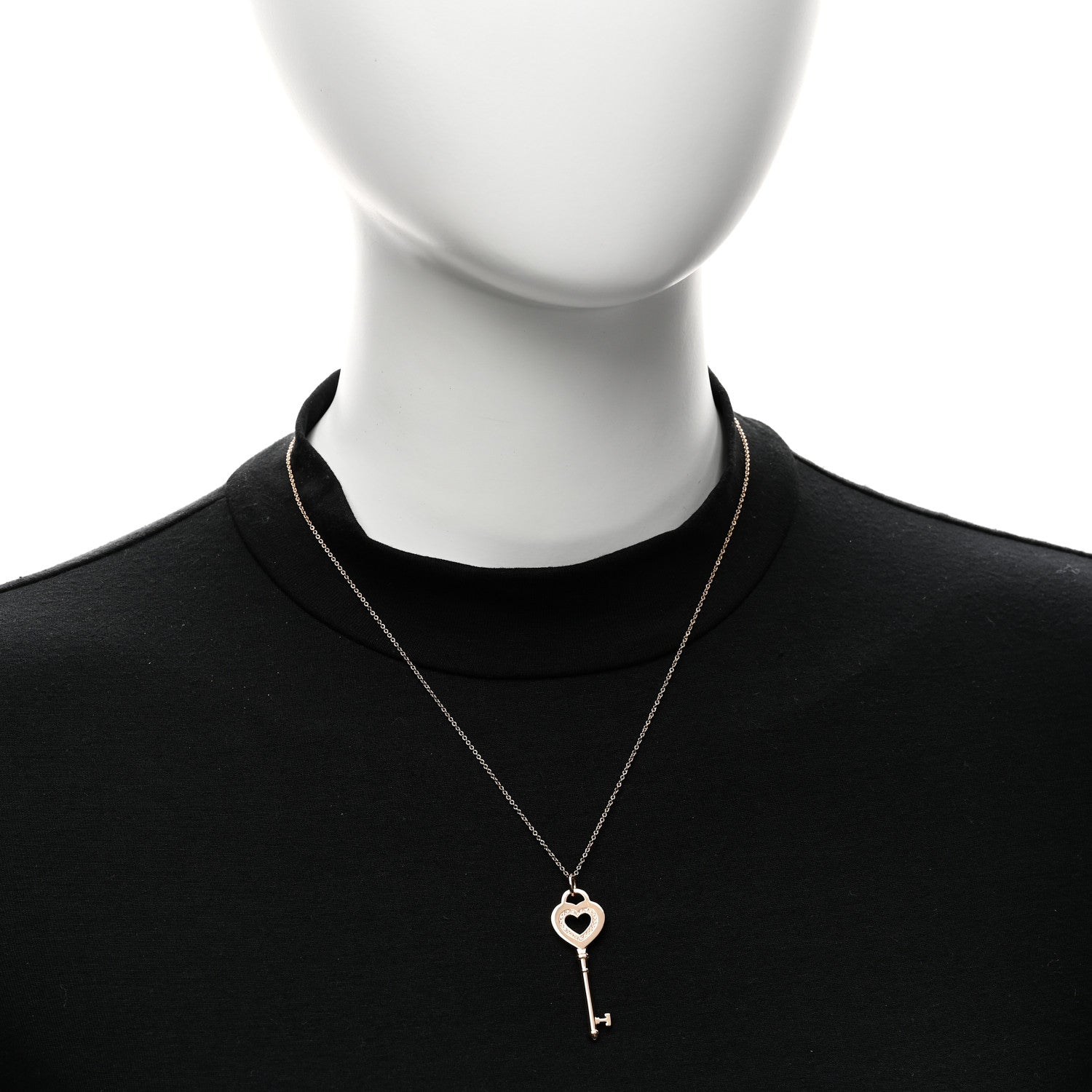 Tiffany 18K Rose Gold Diamond Heart Key Pendant Necklace 2 of 6
