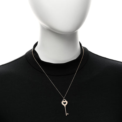 Tiffany 18K Rose Gold Diamond Heart Key Pendant Necklace 2 of 6