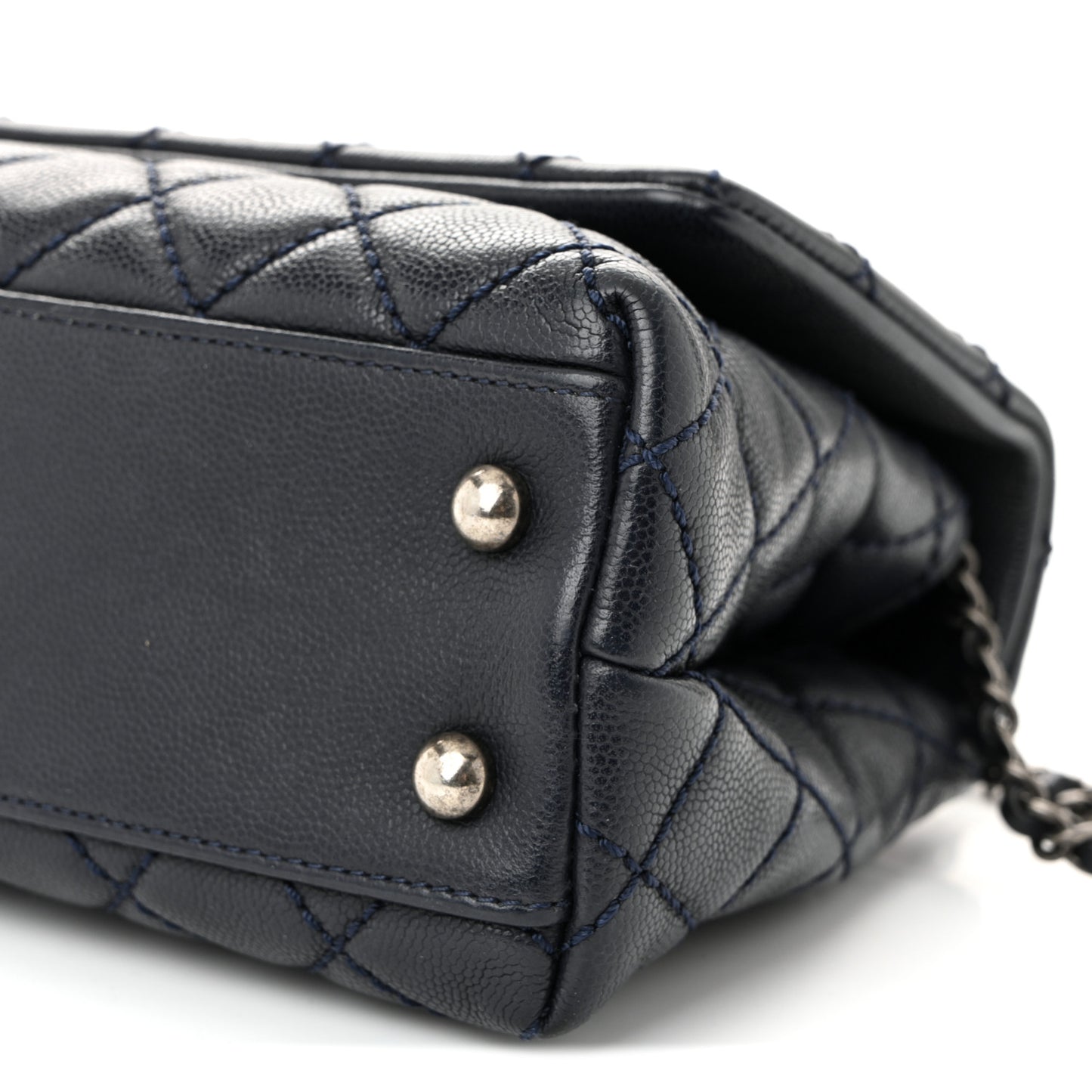 Caviar Lizard Quilted Mini Coco Handle Flap Navy