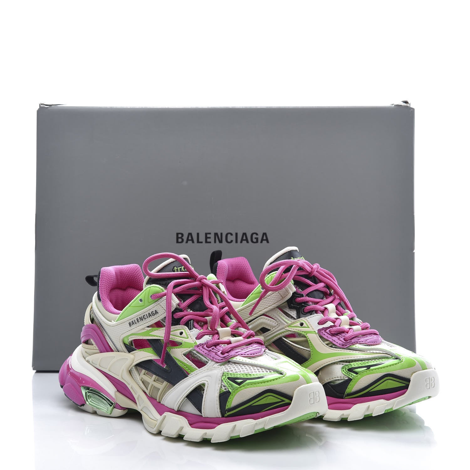 Balenciaga Rubber Mesh Bi-Color Mens Track.2 Open Sneakers 39 White Green Pink 10 of 10