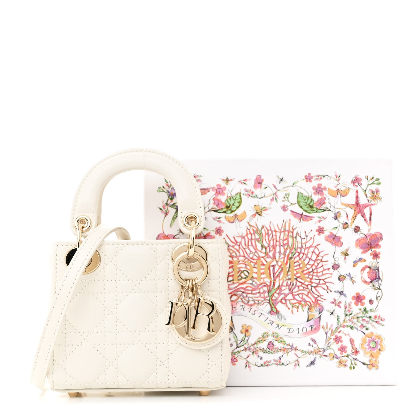 Lambskin Cannage Micro Lady Dior Latte