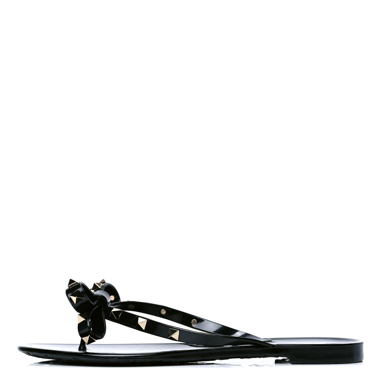 Valentino Garavani PVC Jelly Rockstud Bow Thong Sandals 40 Black 1 of 4