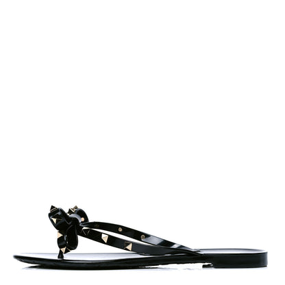Valentino Garavani PVC Jelly Rockstud Bow Thong Sandals 40 Black 1 of 4