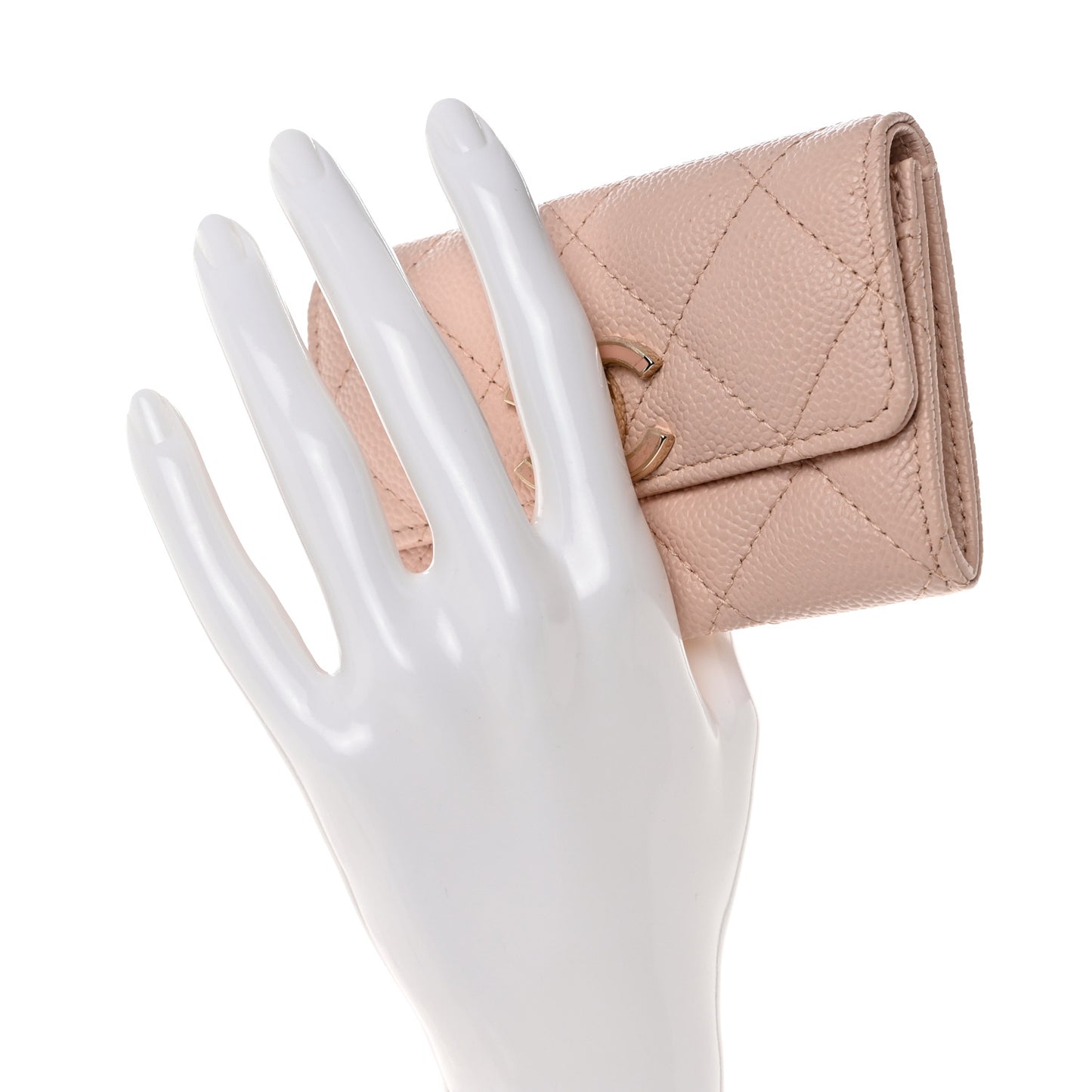 Caviar Quilted Enamel CC Flap Card Holder Light Pink