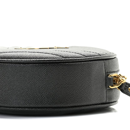 Saint Laurent Grain De Poudre Matelasse Chevron Quilted Round Vinyle Camera Bag Black 6 of 10