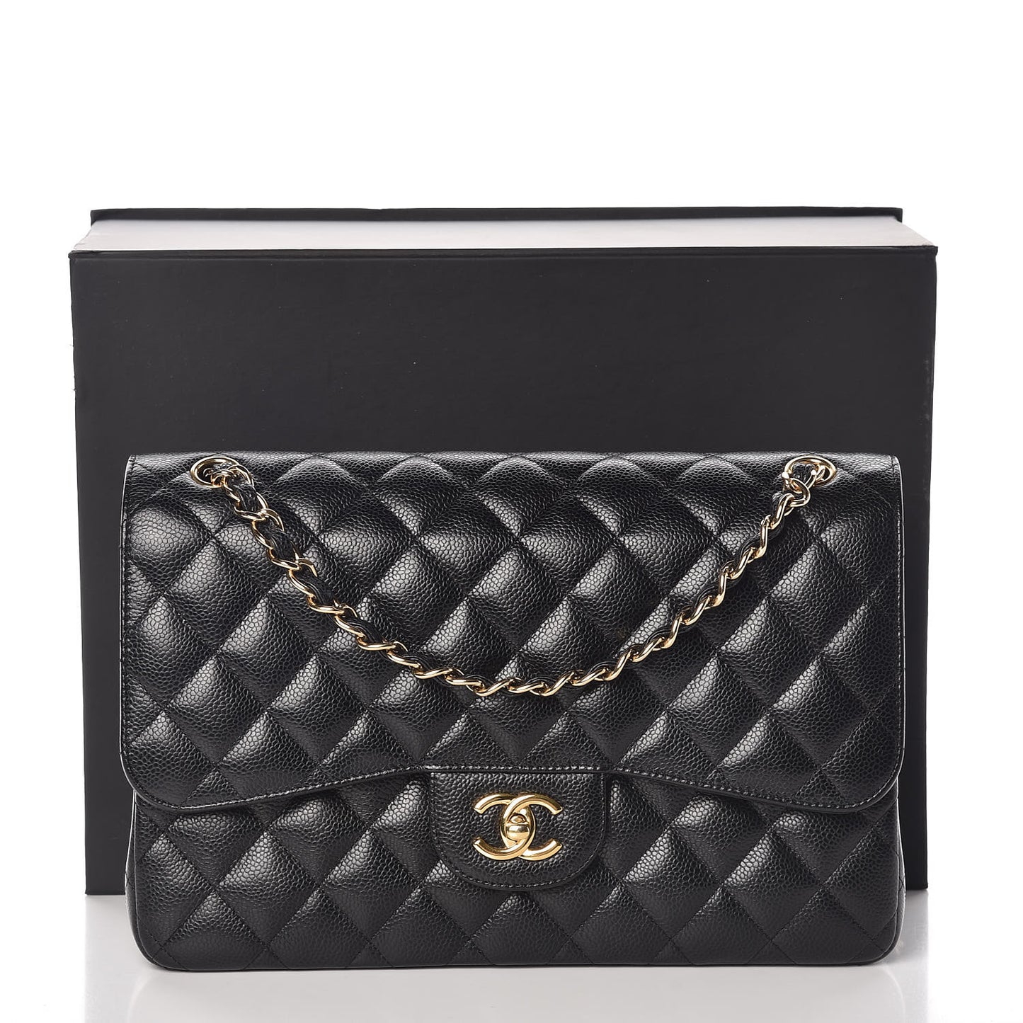 Caviar Quilted Jumbo Double Flap Black